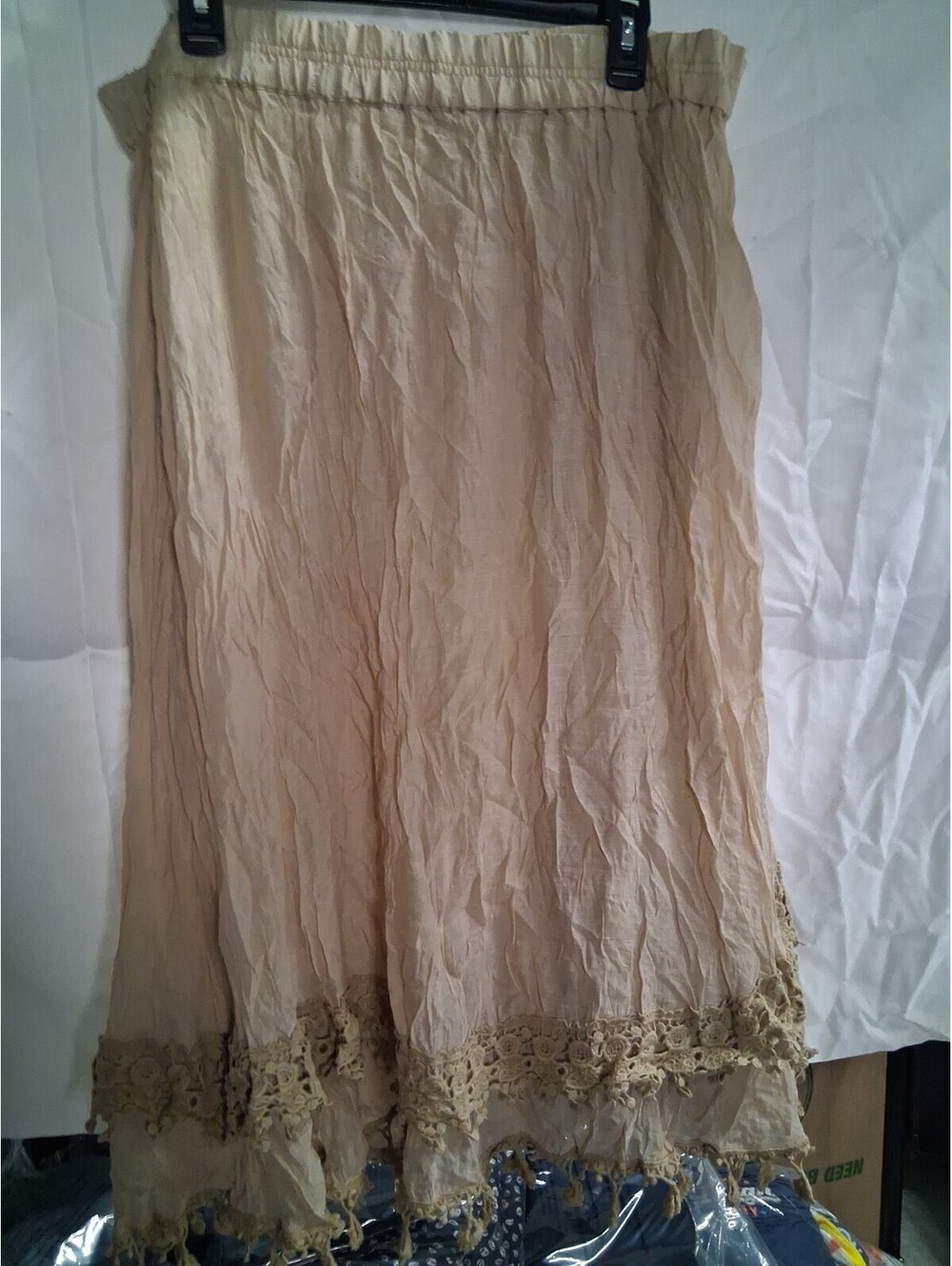 Krazy Kat Skirt Womens XL Beige Cotton Tiered Lace Peasant Maxi Boho Prairie H2